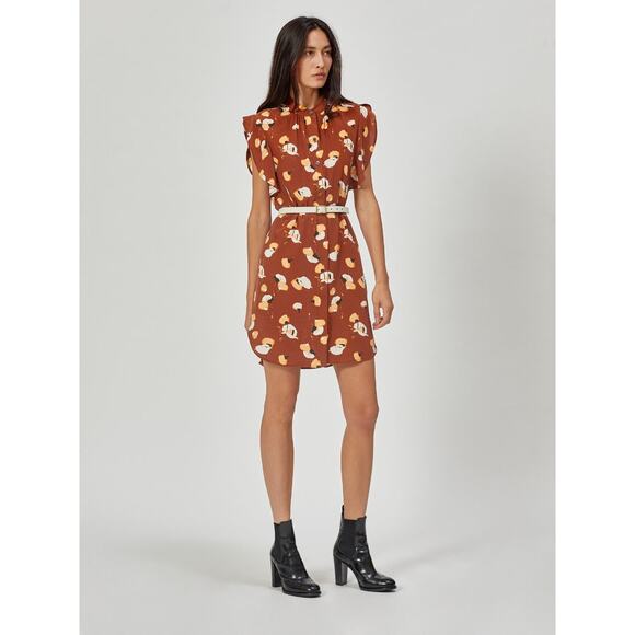 Equipment Tortoise Shell Brown Flower Print Lorainna Silk Mini Dress size Medium - Picture 16 of 16